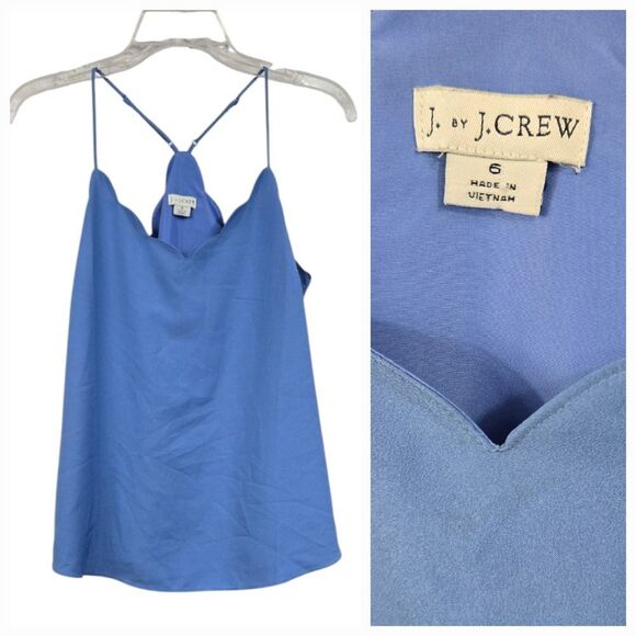 J.Crew Blue Scalloped Cami Top Strappy Sleeveless Office Shell Summer Blouse - Picture 1 of 11